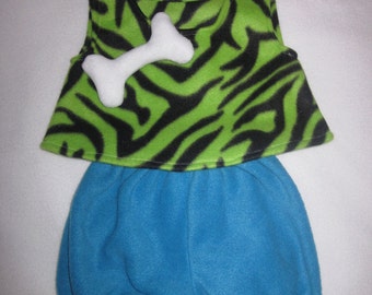 Ready To Ship 24m/2T Flintstones Pebbles Green Zebra Cave Girl Halloween Costume Set Boutique PAGEANT