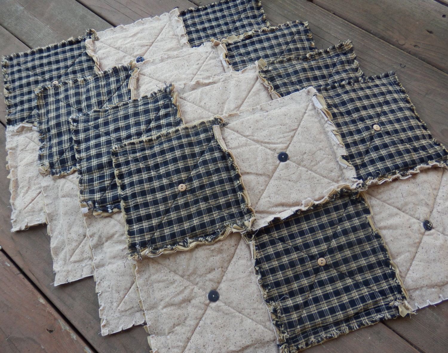 Black Homespun Placemats Set of 4 Plaid Country Primitive
