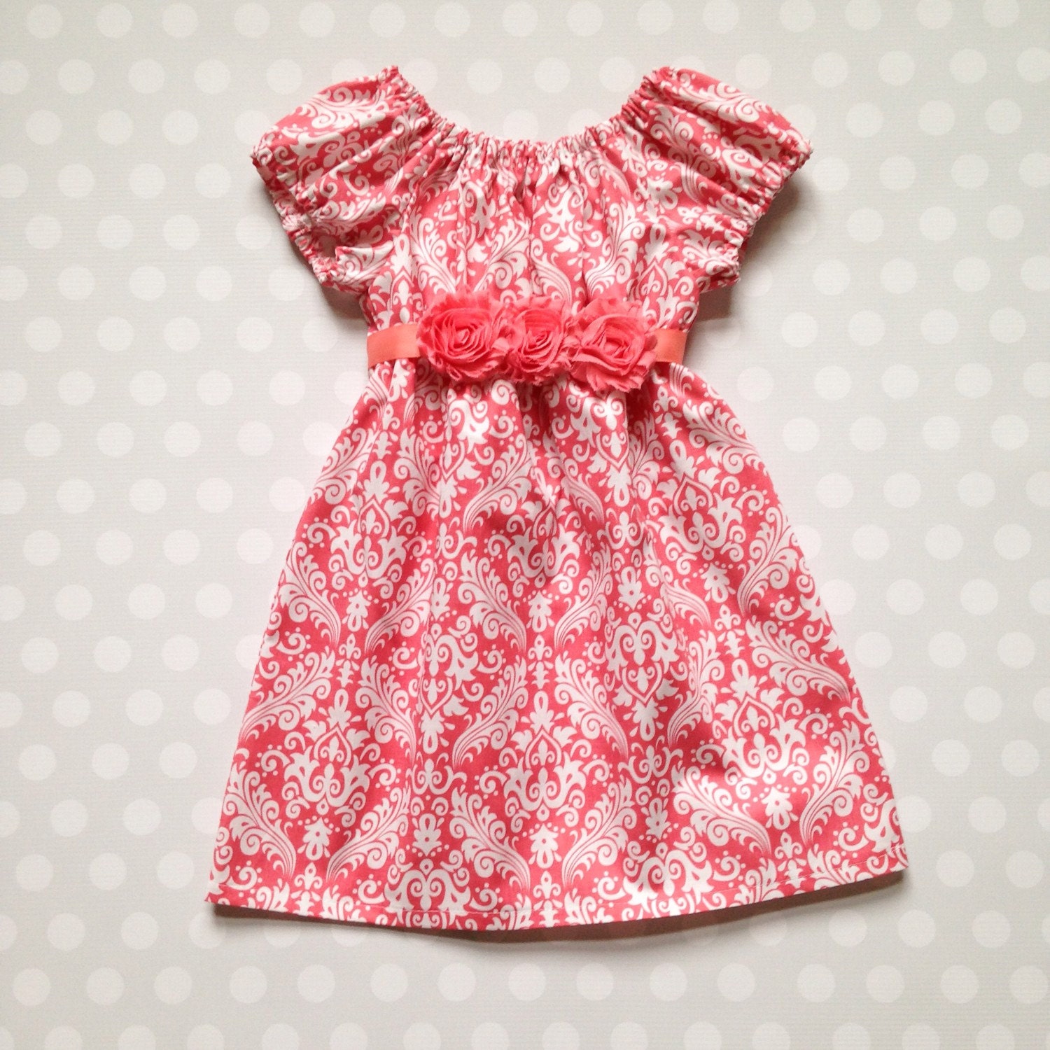 Cap Sleeve Damask Dress in Blush Pink Coral by crocodilecrunch