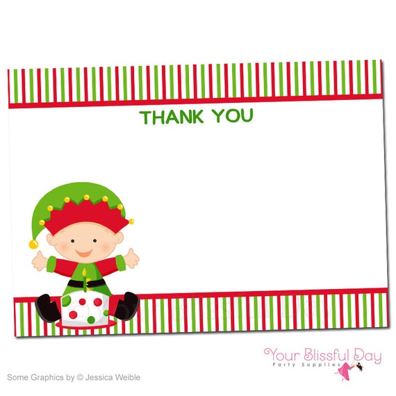 PRINTABLE Holiday Birthday Elf Thank You Cards Il_570xn