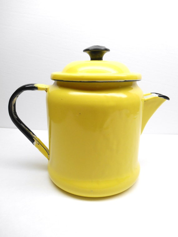 Vintage Yellow Enamel Teapot   Il 570xN.722035749 D961 