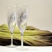 Bleached Peacock Feather Hand Painted Champagne Glasses set of 2 Pastel Violet Pink Gold Silver Light Blue