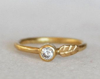 Diamond Leaf Ring - Diamond Gold We ddingBand - 18k Leaf and Bud ...