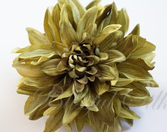 Silk Flowers - One Jumbo Boutique Quality Dahlia in Avocado Green - 6 Inches - Artificial Flowers