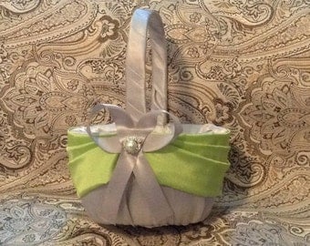 flower girl basket wedding green and gray custom made