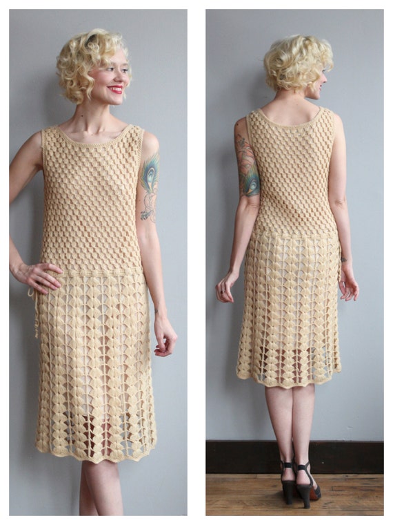 1960s Dress // Deco Crochet Dress // vintage 60s crochet