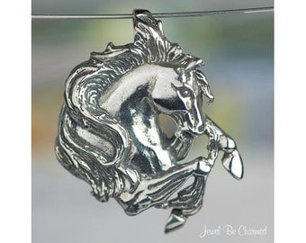 Sterling Silver Horse Head Pendant Large Rearing Horses Solid .925