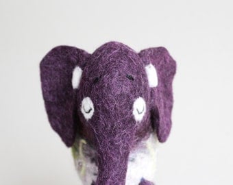 Felt Elephant - Giribala, Felted Toy, Puppet, Art Marionette Christmas gift Animals Stuffed plush toy gift for kids. purple, violet.