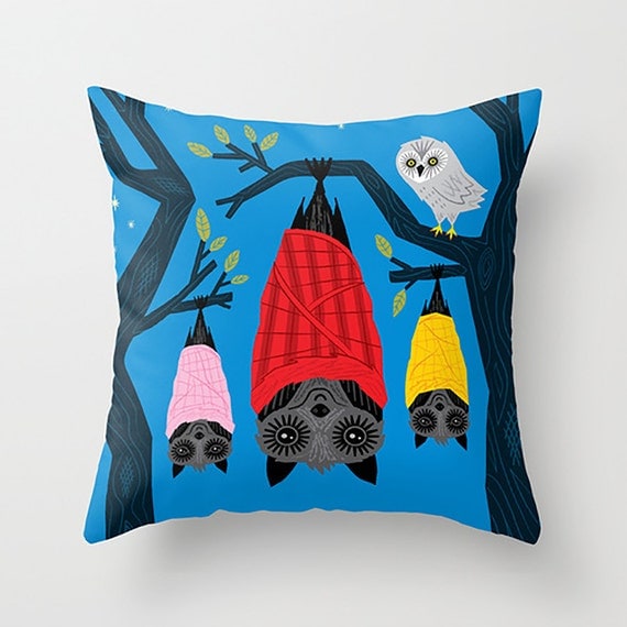 The Halloween series - Bats in Blankets - Dark Blue Throw Pillow / Cushion Cover (16" x 16") by Oliver Lake iOTA iLLUSTRATiON