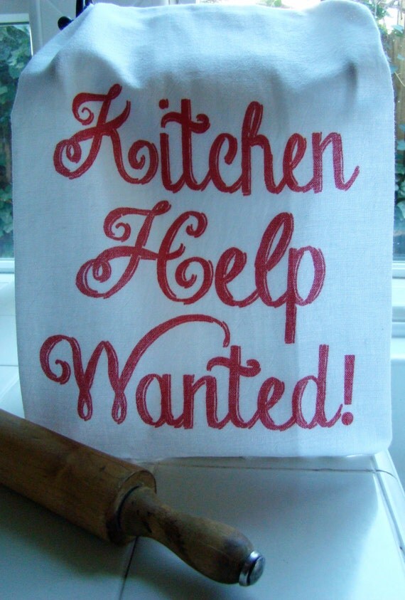 Kitchen Help Wanted tea towel Red and white kitchen towel