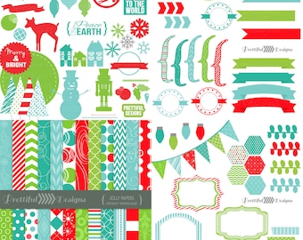 Christmas Clip Art, Christmas Digital Scrapbook Kit, Digital Paper, Christmas Clip Art