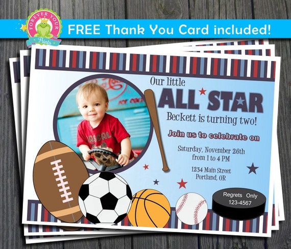Sports All Star Invitation / All Star Party Invite / Sports Birthday Invitation / Baseball Invitation / All Star Birthday Invitation Il_570xn