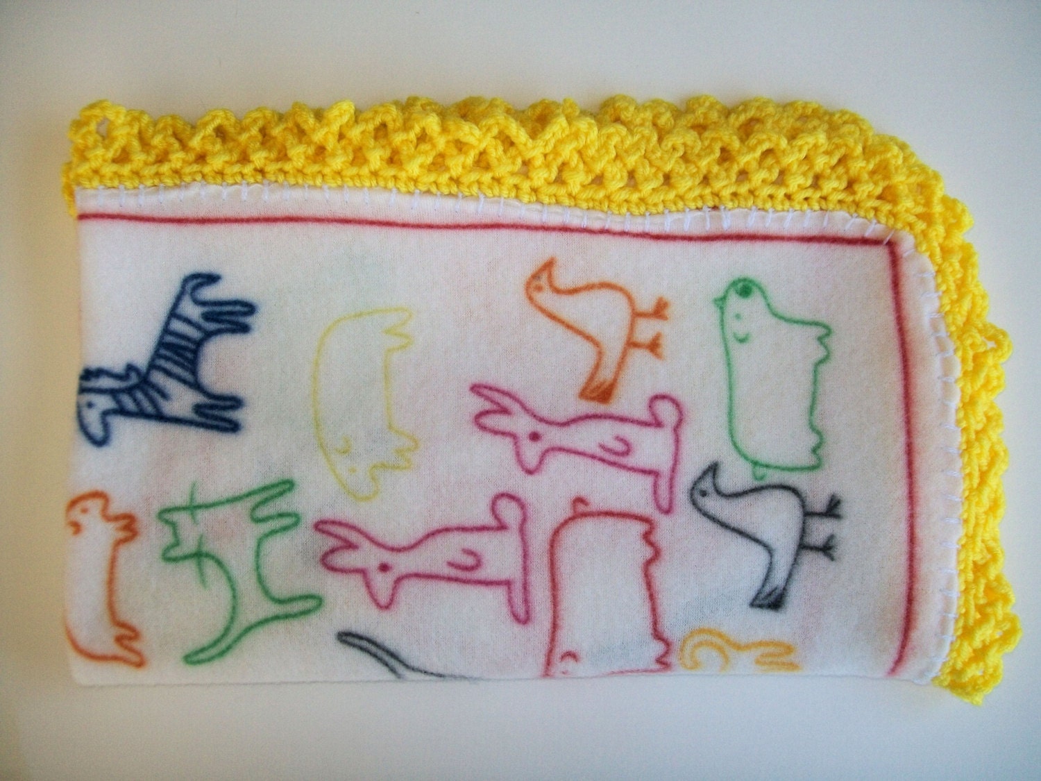 Fleece Baby Blanket Animals Yellow Edging