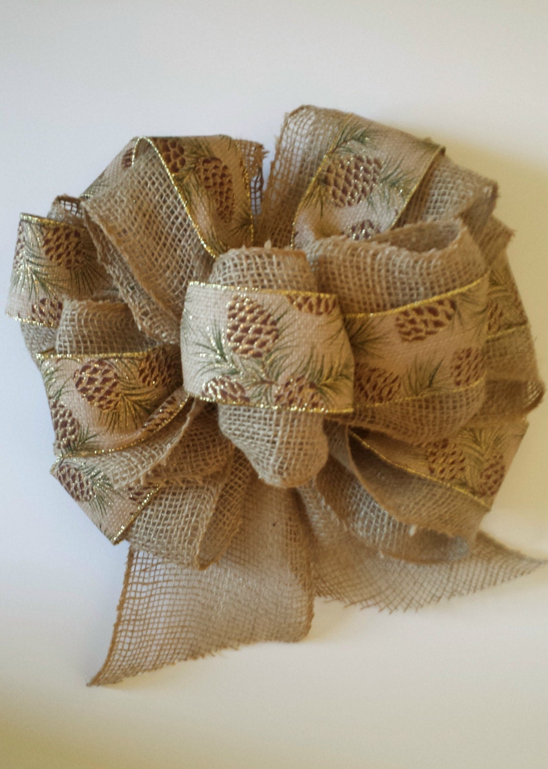 burlap christmas tree topper bow with pine cone ribbon burlap christmas tree topper bow with pine cone ribbon