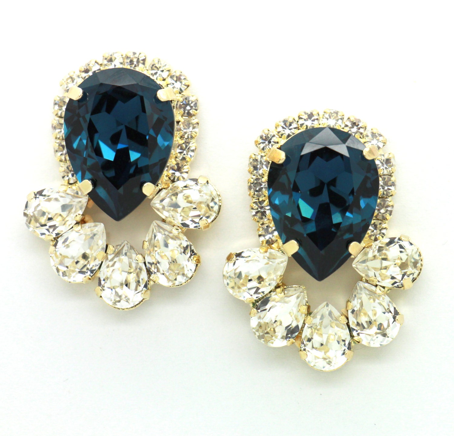 Blue Navy Earrings Dark Blue Navy swarovski statement earrings