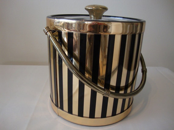 Vintage Gold Black Striped Ice Bucket