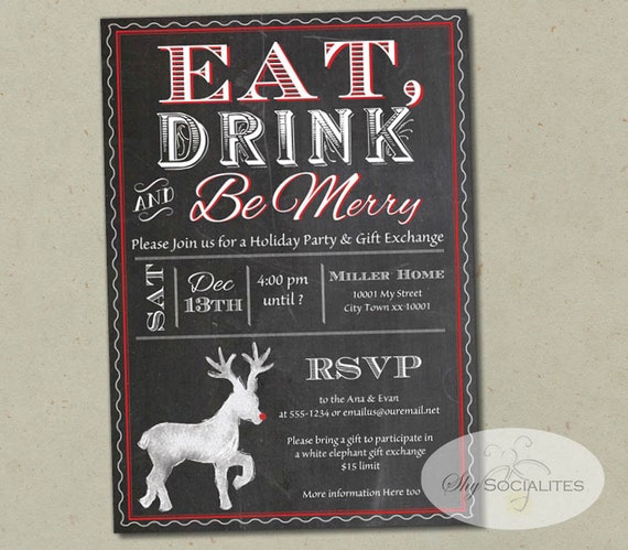 Rudolph black white and red party invitations