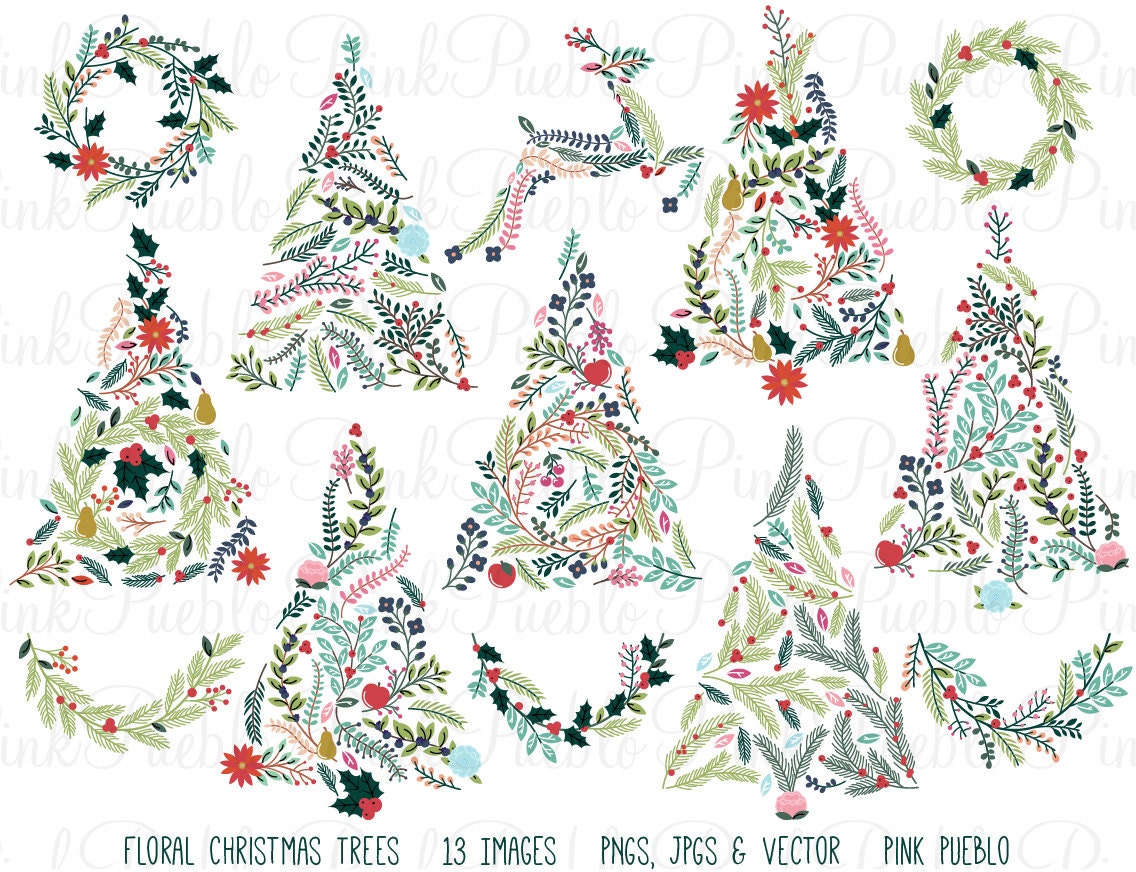 Floral Christmas Tree Clipart Clip Art Christmas Holiday
