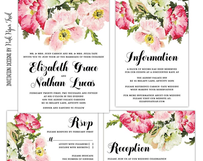 Printable Rustic Wedding Invitation Suite v.1, Rustic, Floral Invitation, Country, Romantic, Garden Wedding, 4 Pcs. Invitation Suite