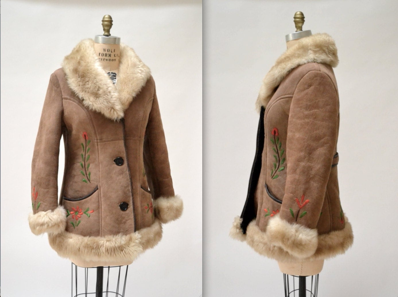 Vintage Embroidered Shearling Afghan Jacket Coat by Hookedonhoney