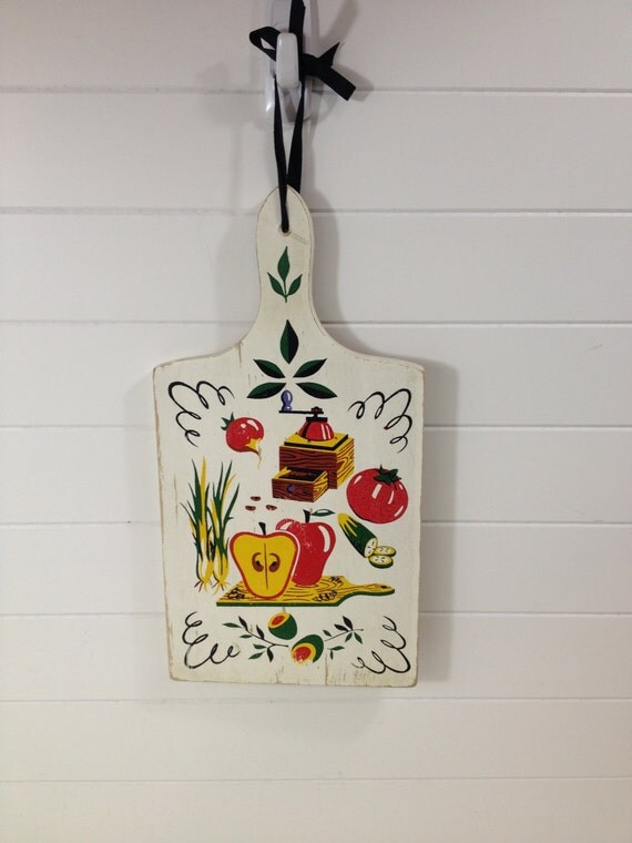 Vintage Hand Painted Cutting Board with Vegetables and by kchoos