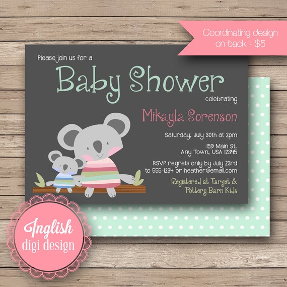 invitations koala shower baby Koala Invitation, Baby Cuddly Shower Koala Invite Baby Cuddly Shower