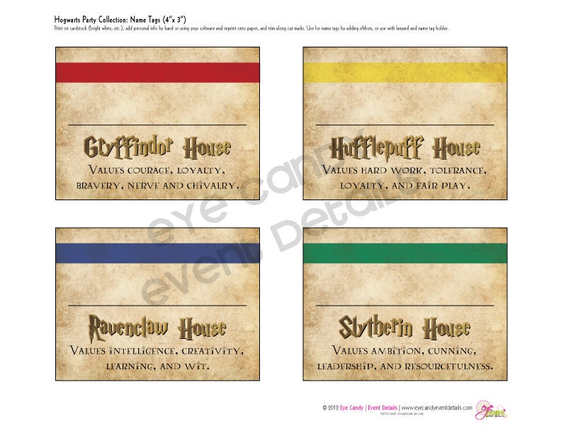 Harry Potter Inspired Hogwarts PRINTABLE NAME TAGS