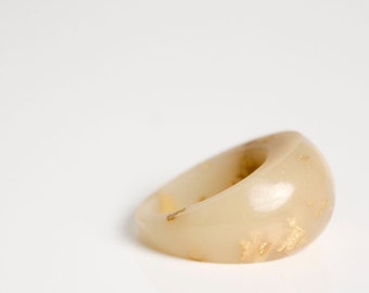 pale rose size 7 dome ring with suspended gold flakes eco resin