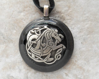 celtic seahorse necklace: statement necklace - celtic jewelry - leather ...