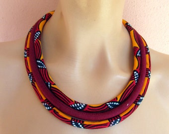 Orange necklace, African jewelry /African fabric necklace