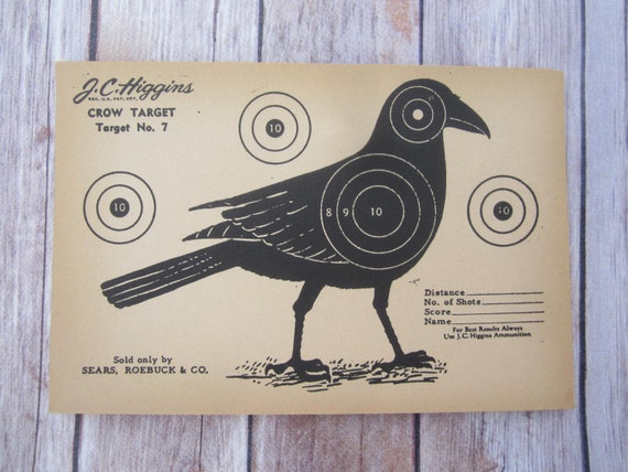 Vintage J.C. Higgins Crow Target No. 7 shooting Paper c. 1940s collectible wall art