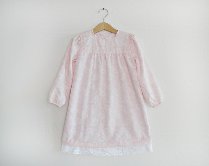 Little Girl Retro Style Nightgown, Elegant Sleepwear for Girls, Toddler Pink Nightgown, Little Girl elegant Pink Pajamas, Winter Sleepwear