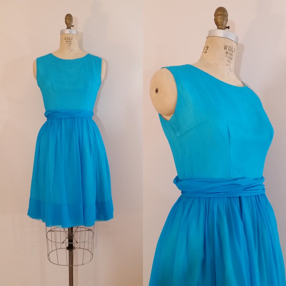 1960s Party Dress // Tides of Time Dress // Turquoise Silk
