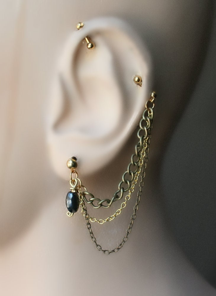 Bronze and gold tone Industrial Barbell Industrial piercing