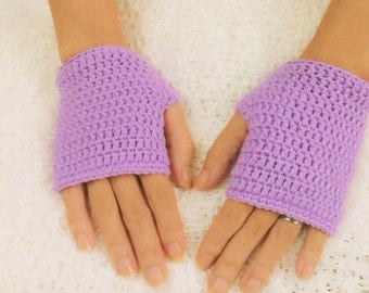 Crochet Mittens LIGHT PURPLE Gloves Fingerless mitts motorcylist bicyclist wristies wrist brace protector