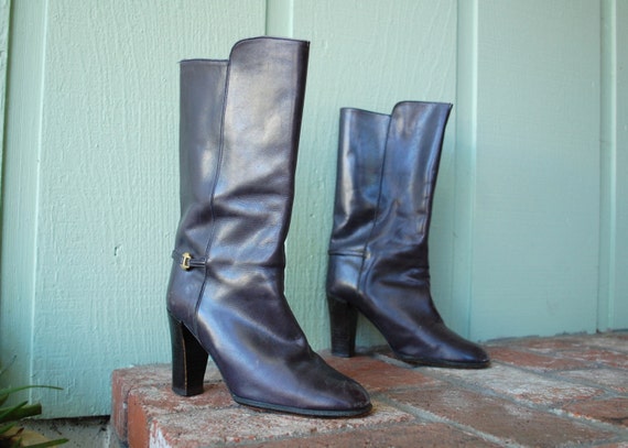 navy blue leather wide calf boots