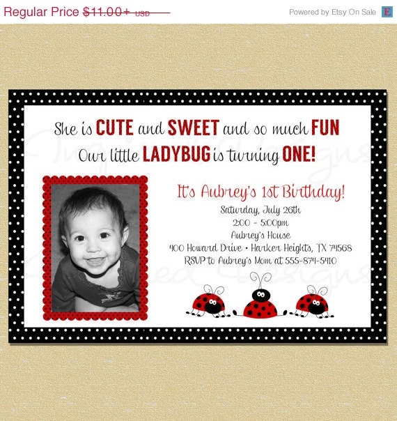 ON SALE 3 Little Ladybugs Polkadot Border Birthday Invitation Il_570xn