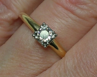 Mid Century Engagement Ring, Solitaire Euro Cut Diamond, Late Art Deco. Size 6