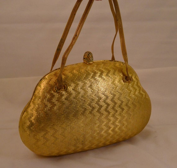 Vintage 60s Walborg Gold Colored Metal Box Purse Made in Italy