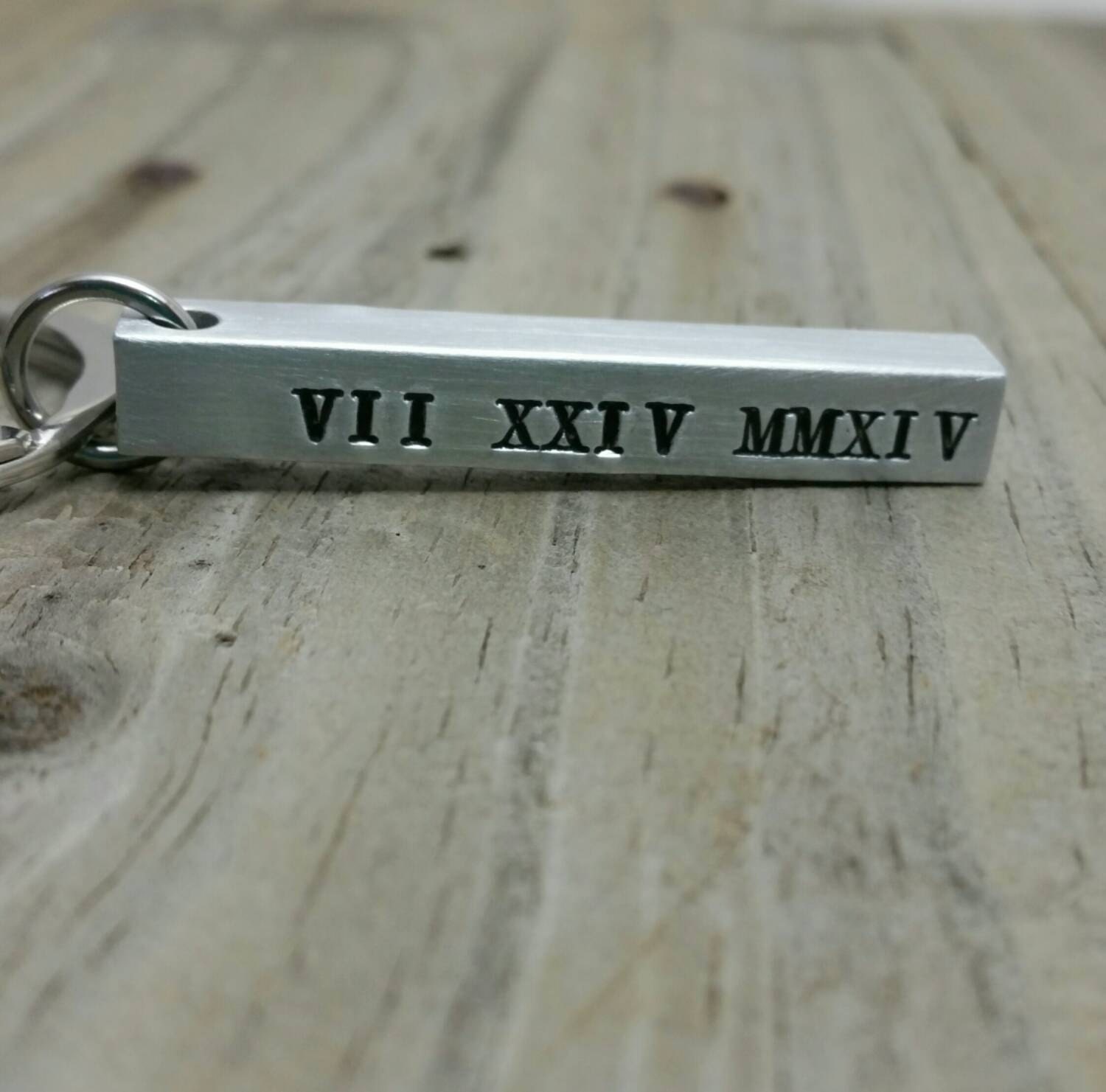Personalized Roman Numeral Bar Keychain by DenisesCraftRoom