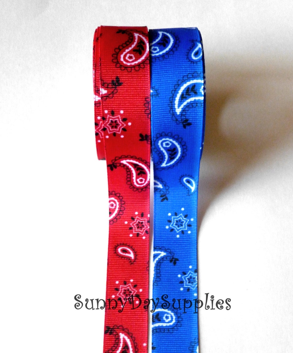 Bandana Grosgrain Ribbon Cowboy Western Red or Blue Paisley