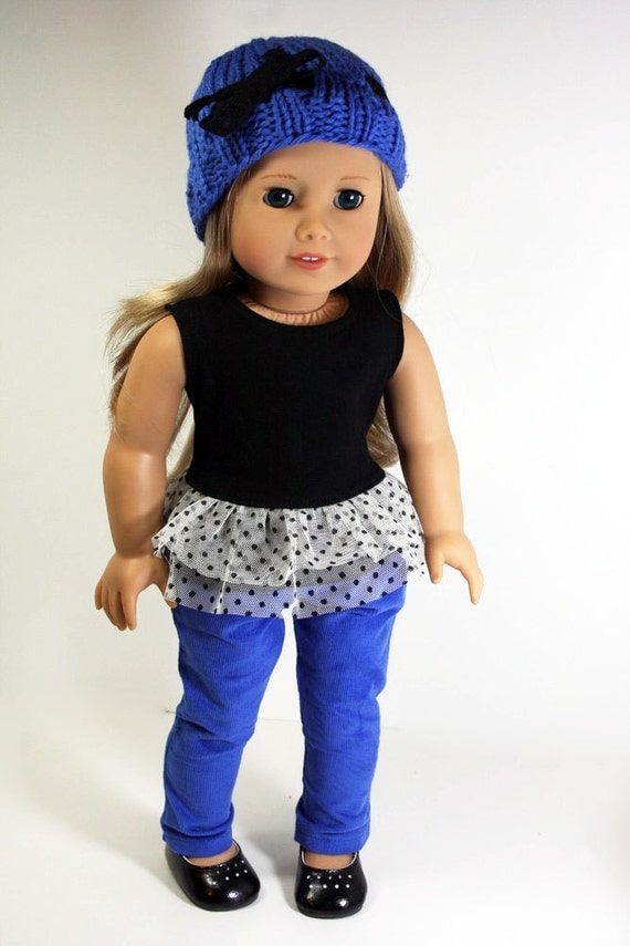 American Girl Doll Clothes Ruffled Top Blue Corduroy Jeans