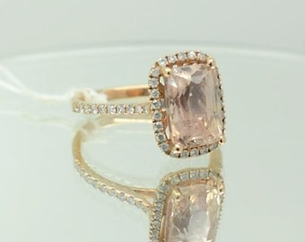 CERTIFIED 5 carat unheated Peach champagne Sapphire ring, Diamond ring 14k rose gold ring, Fine jewelry engagement ring