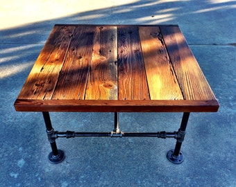 Square Industrial Coffee Table made with Reclaimed Wood and Black Pipe -- 32" x 32" x18"