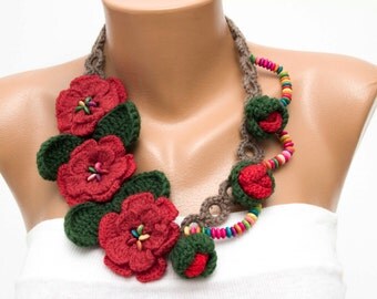 Statement necklace ,crochet jewelry ,crochet bip necklace,crochet necklace, fiber necklace