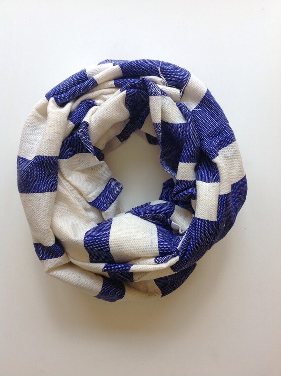 Royal Blue and white stripe cotton scarf Blue Hand Woven