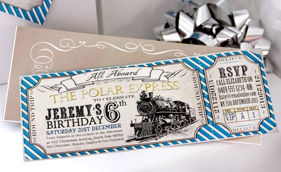 Polar Express Birthday Invitation - INSTANT DOWNLOAD - Editable & Printable Christmas Train Ticket Invites by Sassaby Parties Il_570xn