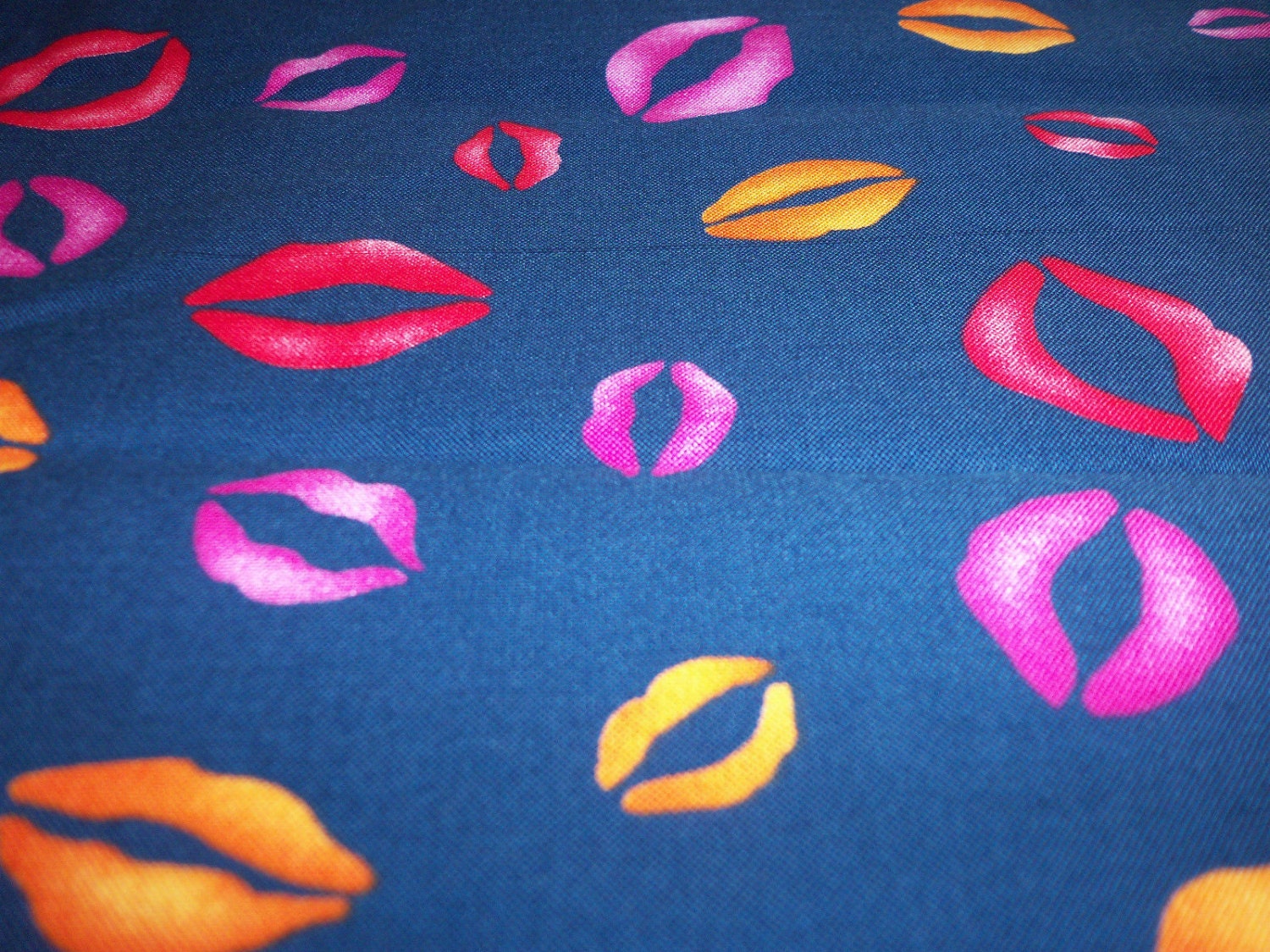 Lips Fabric Colorful Lips On A Navy Blue Background Kissable 3062