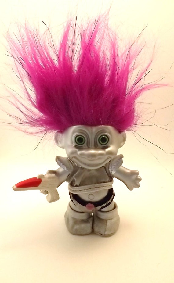 Spaceman Alien troll doll purple hair green eyes ray gun