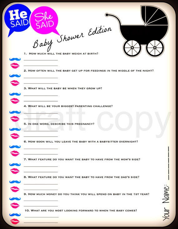 He Said She Said Baby Shower Game-Instant Download